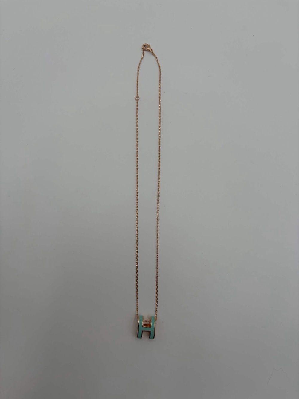 Hermes Rose Gold Chain Necklace with Turquoise H Pendant